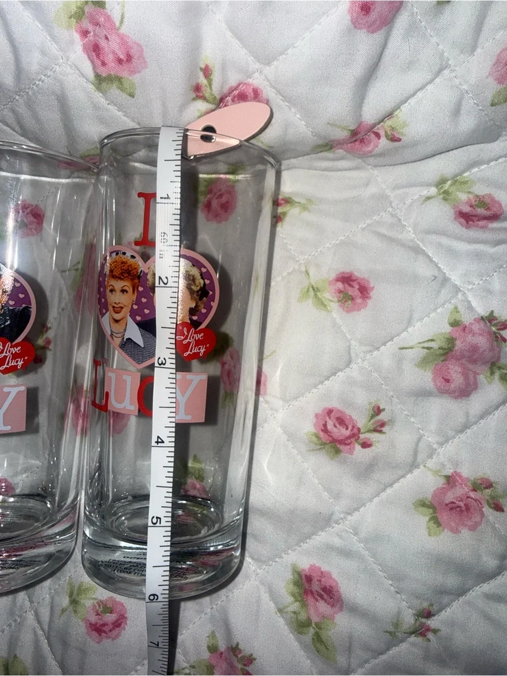 I Love Lucy glasses with graphic of two women in a heart